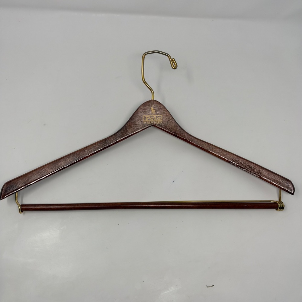 Polo Ralph Lauren Wishbone Wood Suit Hanger Brown Trouser Bar Hardware 17 Inch